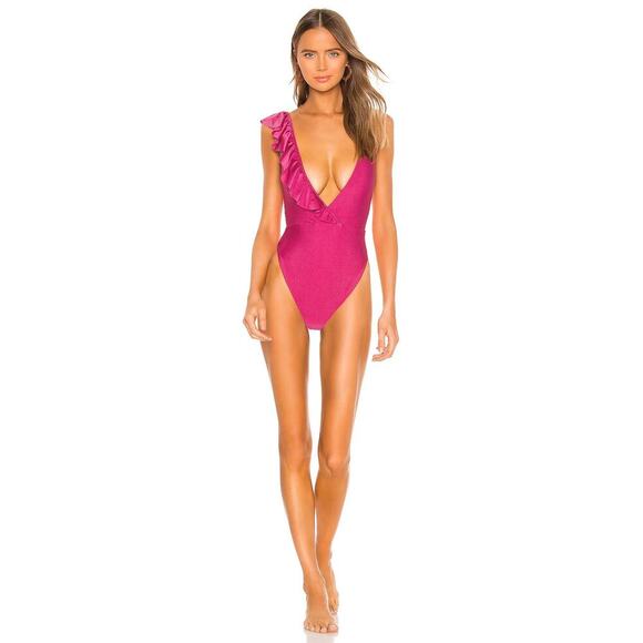 Tularosa Other - Tularosa from Revolve Annalie One Piece Swimsuit Pink Ruffle V-Neck - Medium